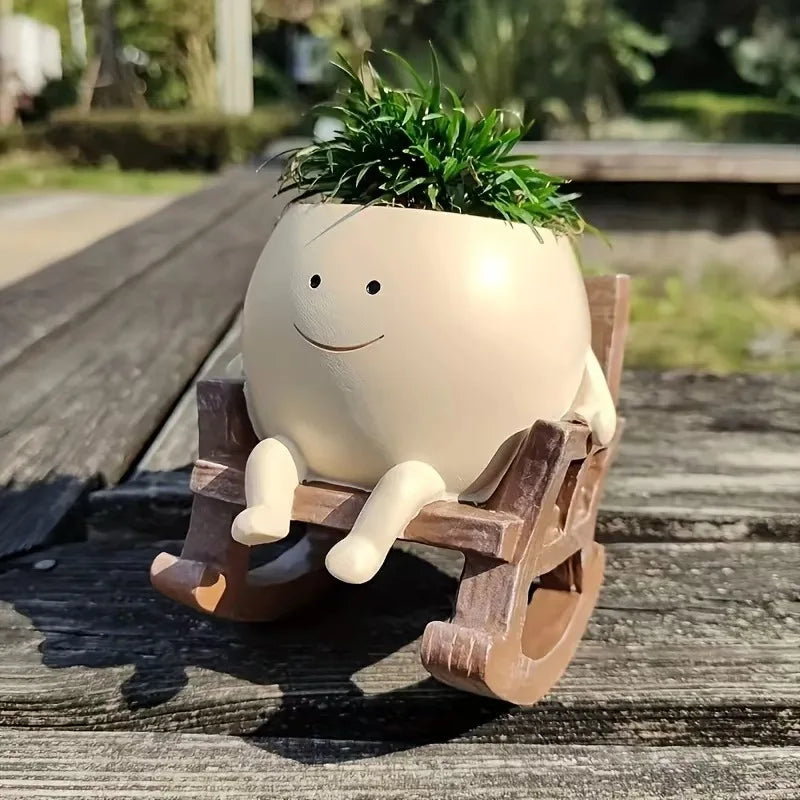 Maceta Carita Feliz con sillita o columpio - Decoración de resina