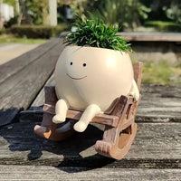 Maceta Carita Feliz con sillita o columpio - Decoración de resina
