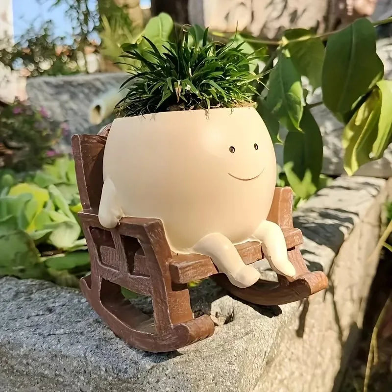 Maceta Carita Feliz con sillita o columpio - Decoración de resina
