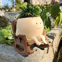 Maceta Carita Feliz con sillita o columpio - Decoración de resina