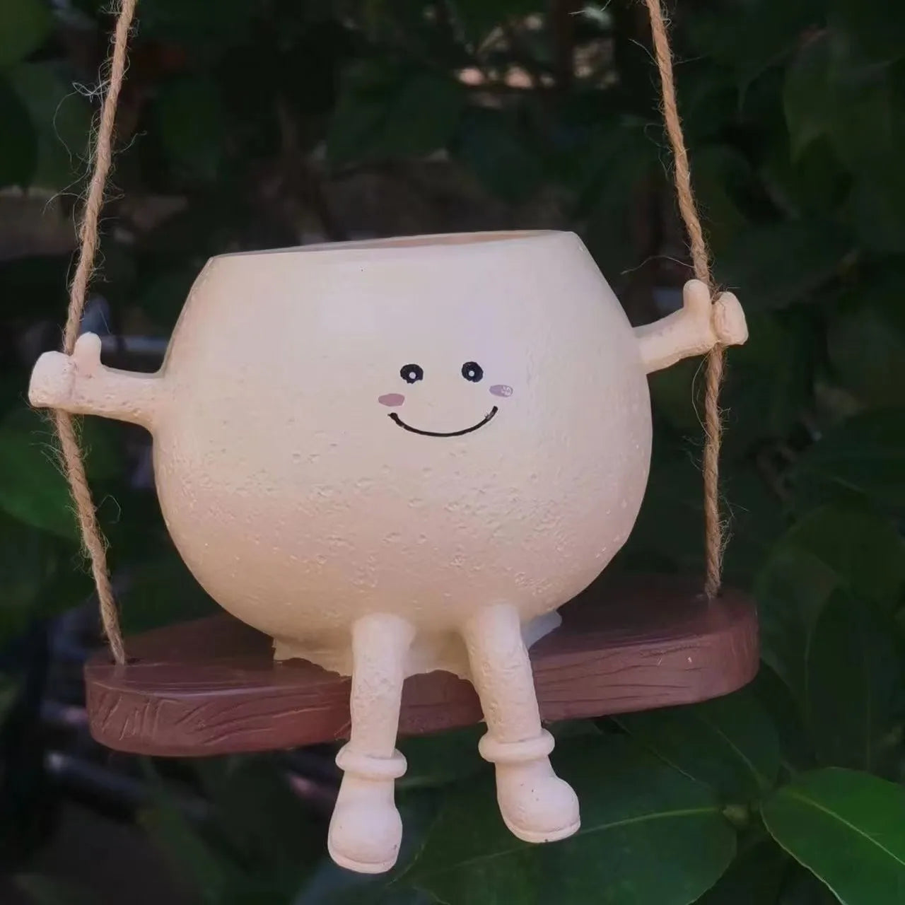 Maceta Carita Feliz con sillita o columpio - Decoración de resina